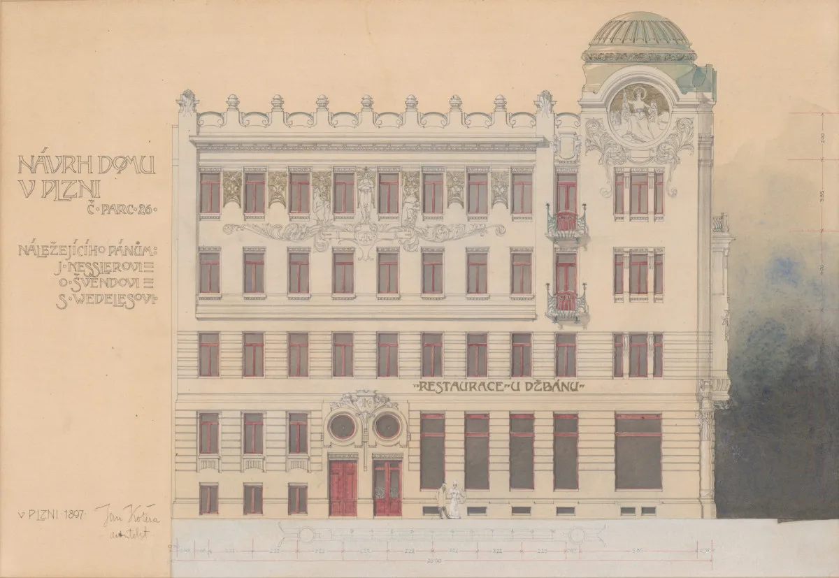 Jan Kotěra, Návrh domu v Plzni (Restaurace U Džbánu), 1897, ZČG
