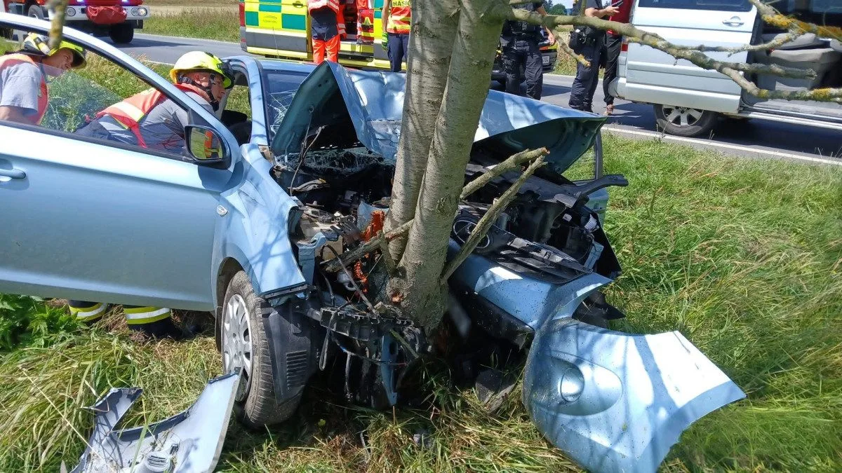 Po čelním nárazu auta do stromu se vážně zranil řidič