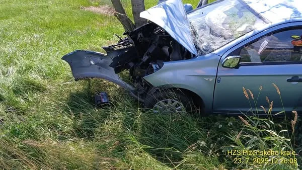 Po čelním nárazu auta do stromu se vážně zranil řidič