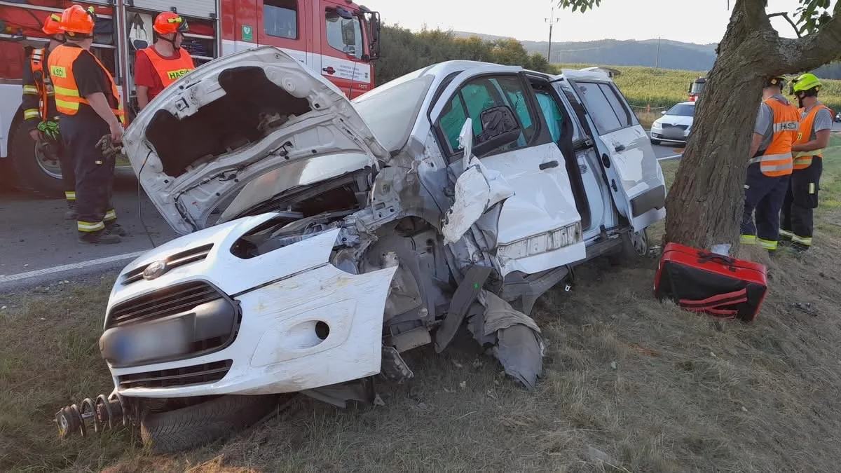 Auto vyletělo ze silnice a narazilo do stromu. Vážné zranění hlavy utrpěl jeden pasažér