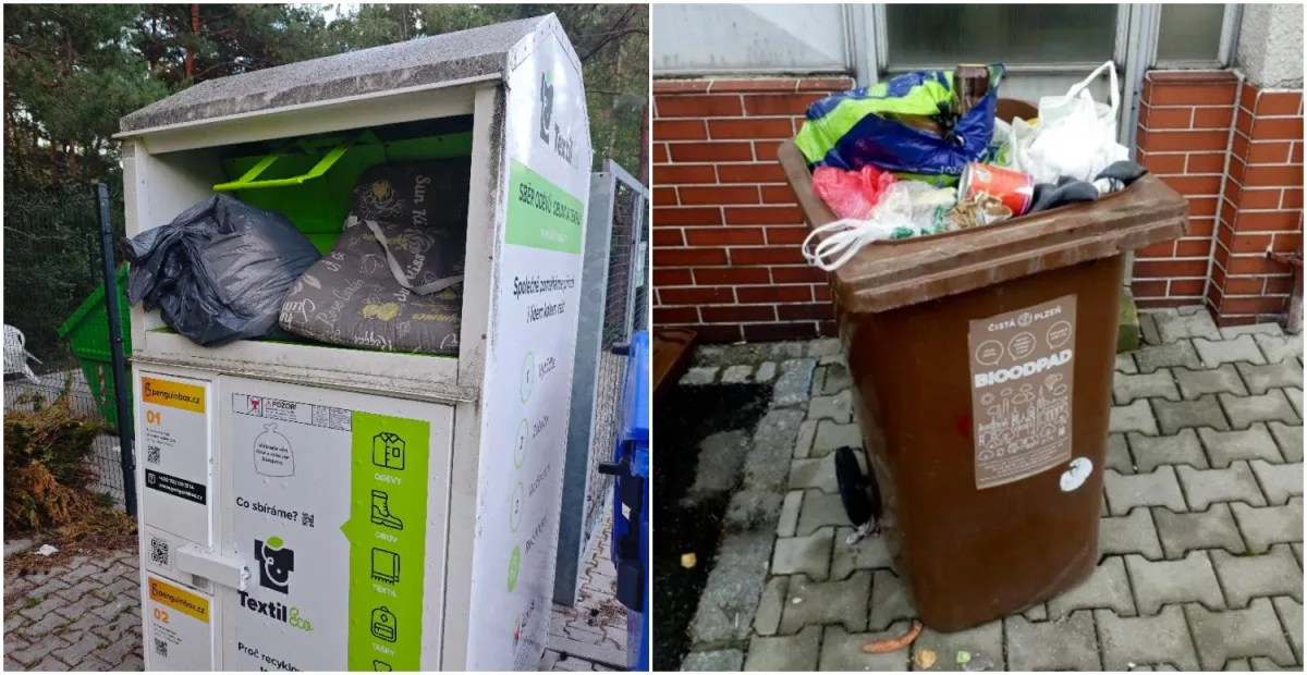 Koše na textil a bioodpad možná zmizí z ulic města. Jsou prý kolem nich jen problémy