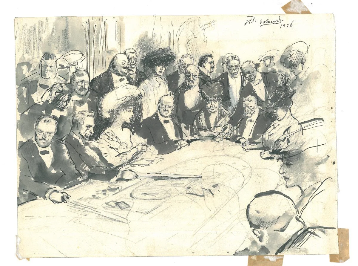 Hugo Boettinger, Herna v Ostende, 1906, tuš, papír, 235 x 315 mm, Reprofoto: Se svolením Západočeské galerie v Plzni