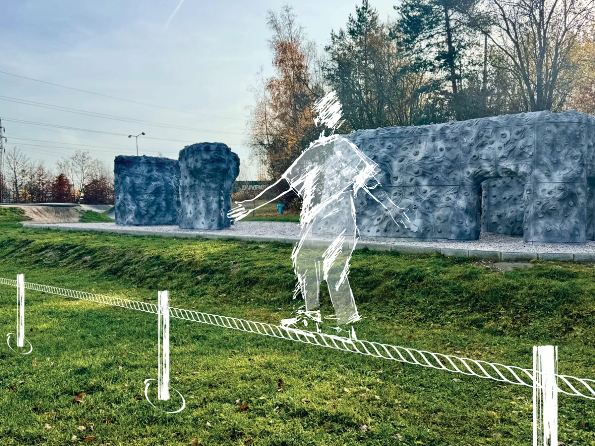 Slackline poblíž pumptracku na Plaské v Bolevci.