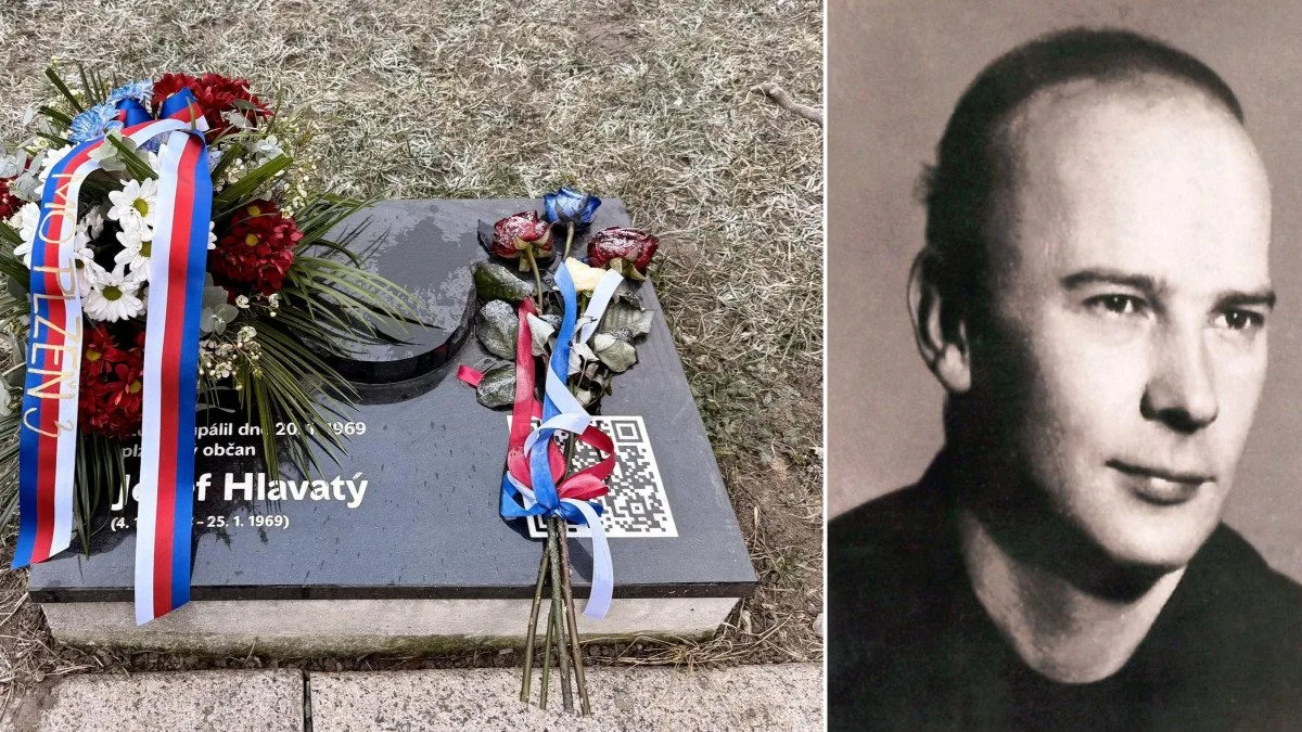 Památník připomínající tragickou smrt Josefa Hlavatého v Plzni