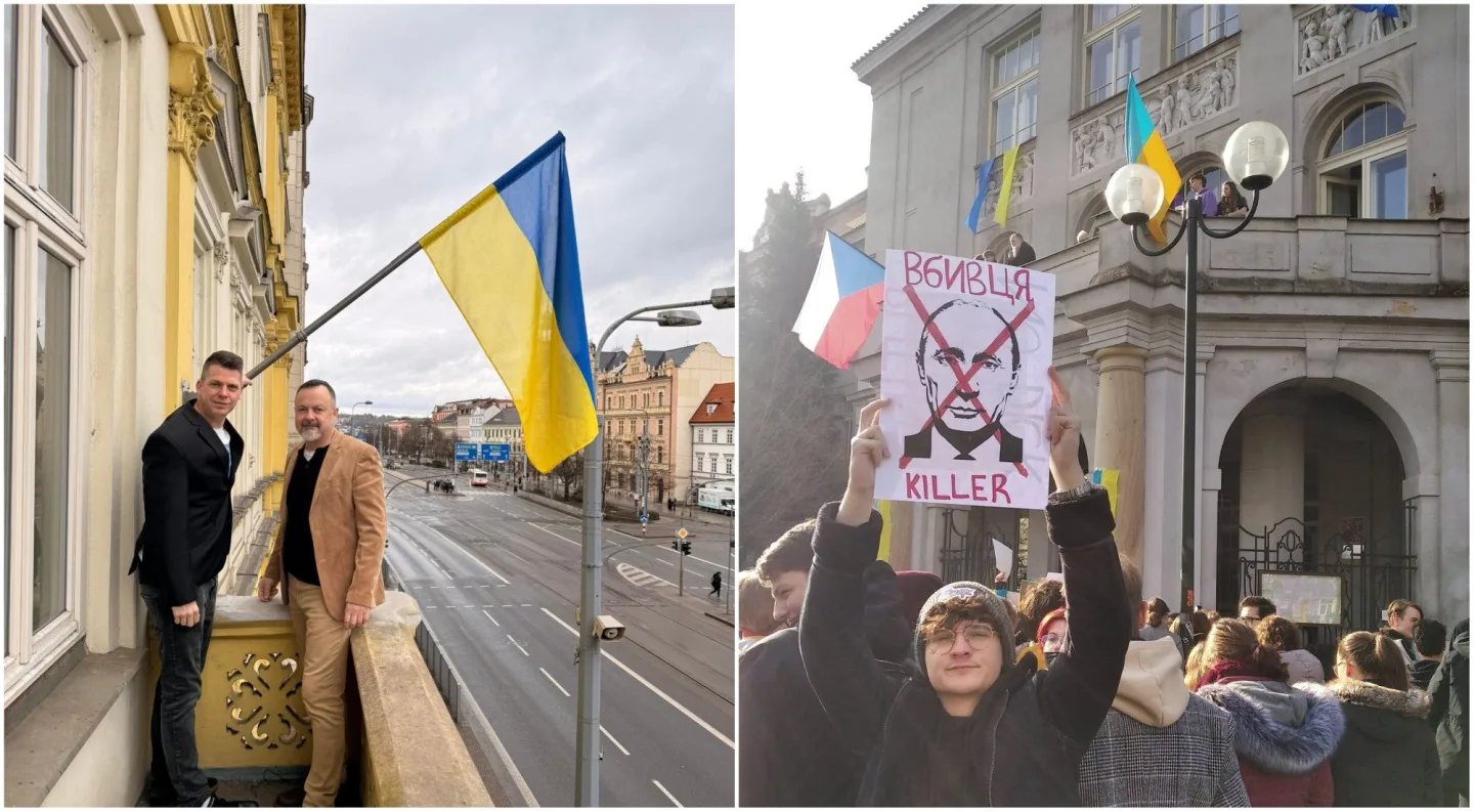 Ukrajinskou vlajku vyvěsil centrální obvod i gymnázium. Solidaritu ale nevyjádřili všude