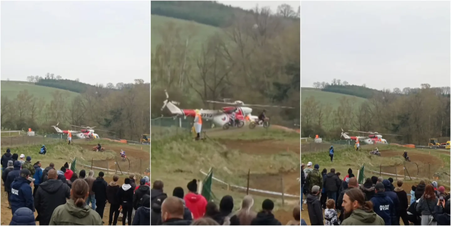 Lidi šokovalo video ze zásahu na motokrosu. Během přistání vrtulníku závod stále běžel