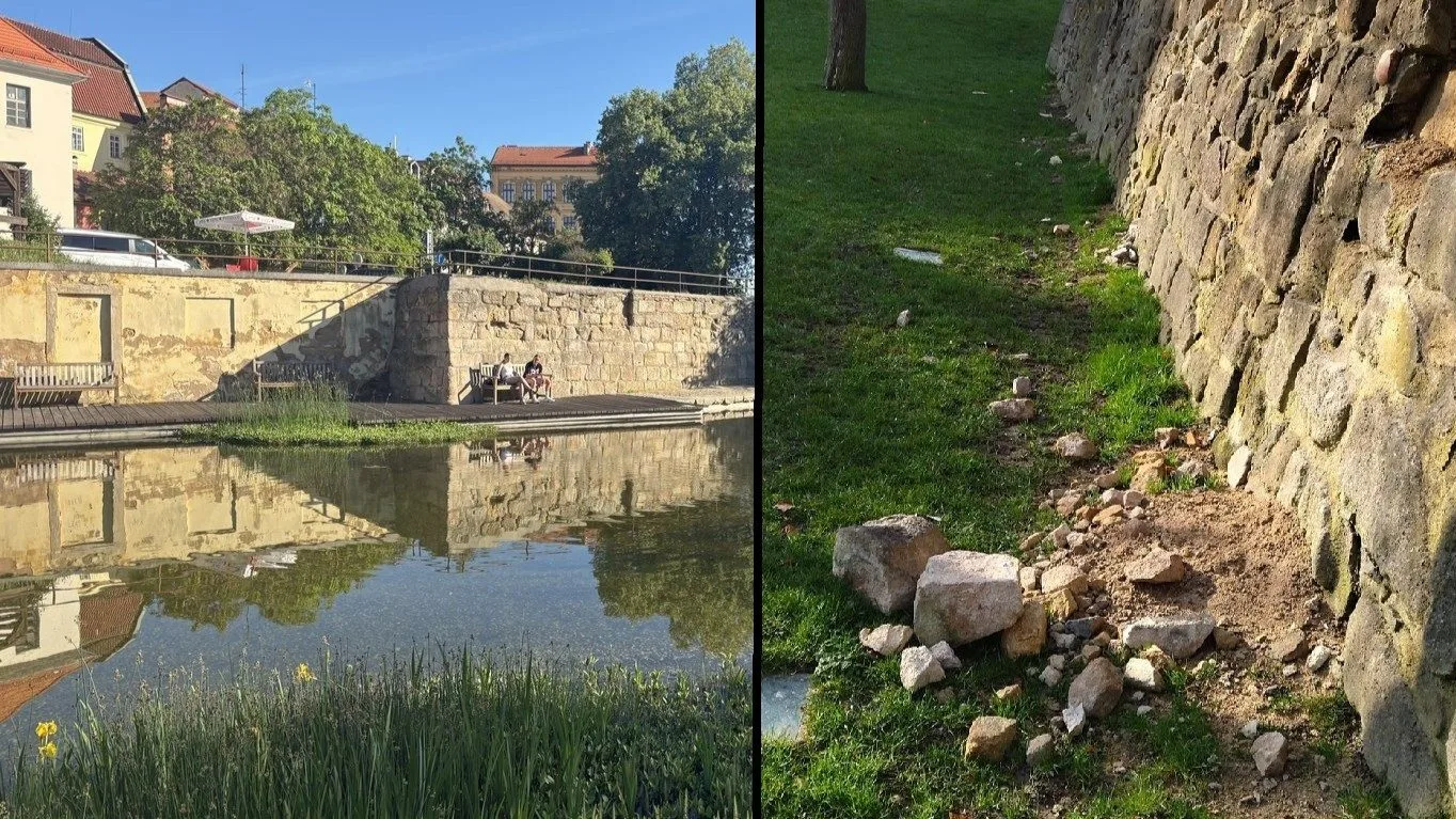Kamenné zdi v Mlýnské strouze jsou v havarijním stavu. Letos začne jejich oprava
