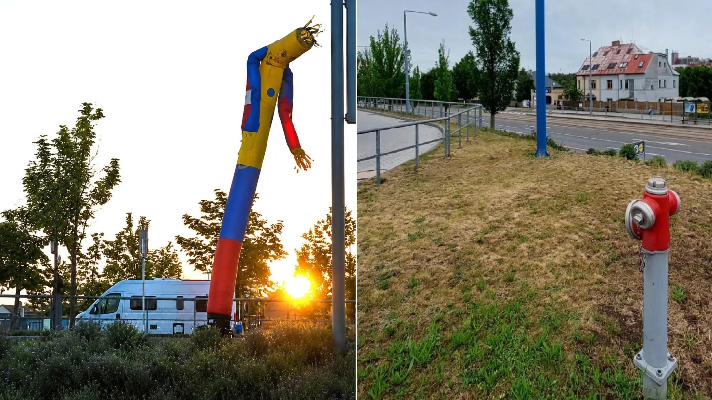Reklamní nafukovací panák byl ukraden z tohoto místa (foto vpravo). Neviděl ho někdo někde?