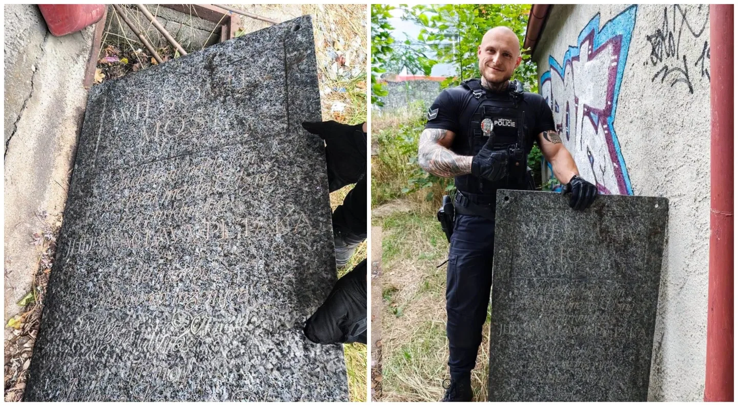 Strážníci našli pohozenou kamennou desku. Internet řeší, odkud pochází