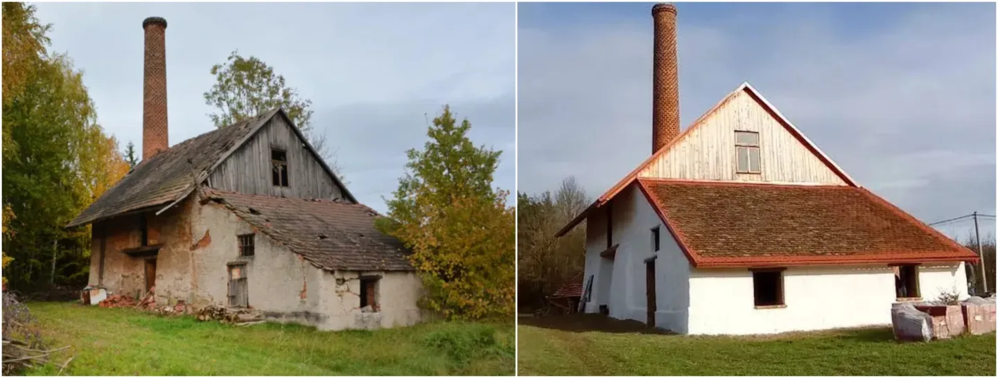Cihelna PŘED a PO obnově, zdroj: NPÚ