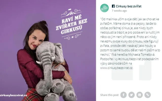 Divoká zvířata do šapitó nepatří, kampaň chce Cirkusy bez zvířat! Podporují ji i známé osobnosti.