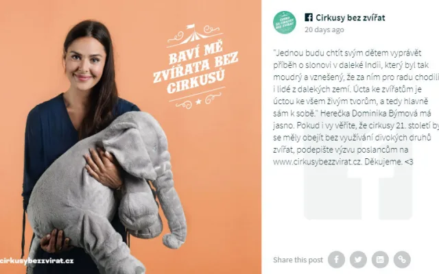 Divoká zvířata do šapitó nepatří, kampaň chce Cirkusy bez zvířat! Podporují ji i známé osobnosti.