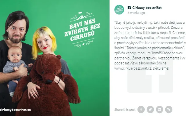 Divoká zvířata do šapitó nepatří, kampaň chce Cirkusy bez zvířat! Podporují ji i známé osobnosti.