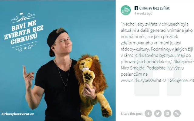 Divoká zvířata do šapitó nepatří, kampaň chce Cirkusy bez zvířat! Podporují ji i známé osobnosti.