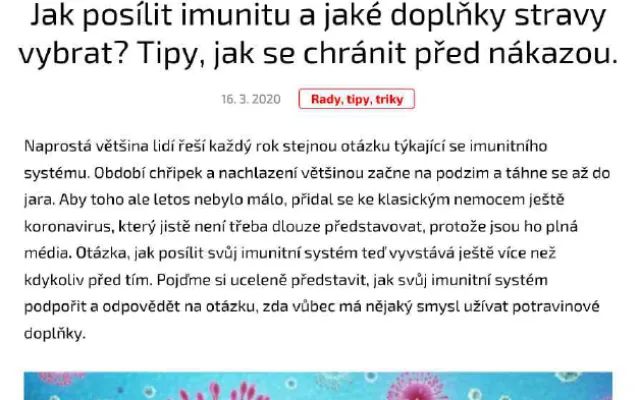 Prodejci zneužili epidemie, na eshopech nabízeli zázračné doplňky stravy