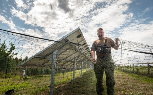 Při extrémně obtížném odchytu srnky v areálu fotovoltaické elektrárny pomáhal i dron