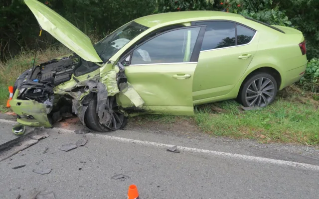 Řidič se vyhýbal ptáku na silnici, přejel do protisměru a naboural další automobil