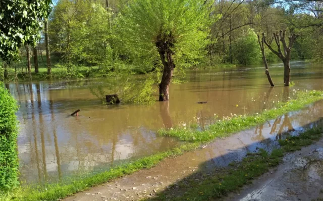 Řeka Úhlava se rozlila z koryta u Předenic na jižním Plzeňsku