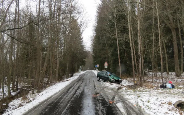 Řidička po havárii utekla od auta do lesa i se všemi svými věcmi. Po její stopě se vydal policejní pes