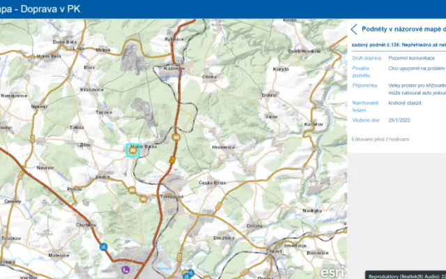 Názorová mapa Plzeňského kraje se plní podněty od veřejnosti, jak zlepšit dopravu na konkrétních místech