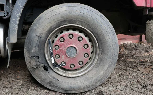 Řidič nakladače zavadil hydraulickou rukou o trakční vedení, po elektrickém výboji mu explodovaly pneumatiky