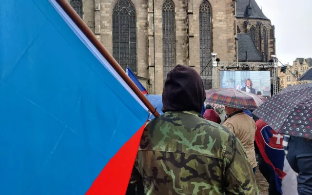 FOTO: Proti vládě přišly v Plzni protestovat stovky lidí, akce se omezila na sledování demonstrace v Praze