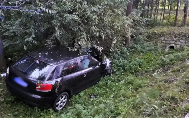 Při hrozivě vyhlížející nehodě vozu značky Audi vyletěl ven motor, jedna žena utrpěla těžké zranění