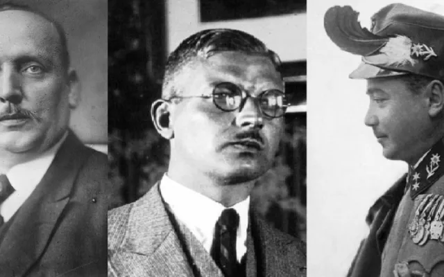 Na reliéfu není zcela jistě vyobrazen ani jeden z těchto rakouských politiků. Zleva Wilhelm Miklas, Kurt_Schuschnigg a Engelbert Dollfuss