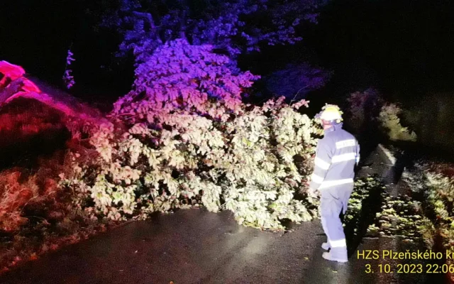 Bouře se silným větrem pustošila západ Čech, ve dvou případech najel vlak do spadlého stromu