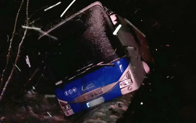 Autobus skončil v příkopu
