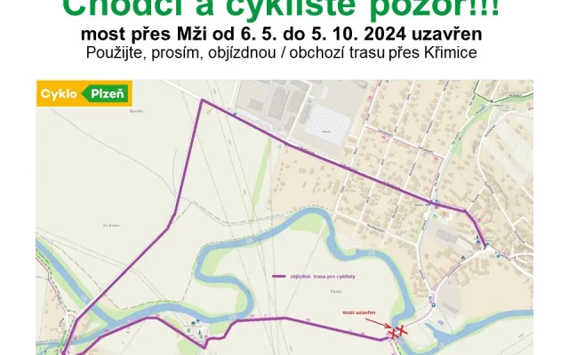 Most přes Mži je v havarijním stavu, kvůli nutné opravě ho město na pět měsíců uzavře