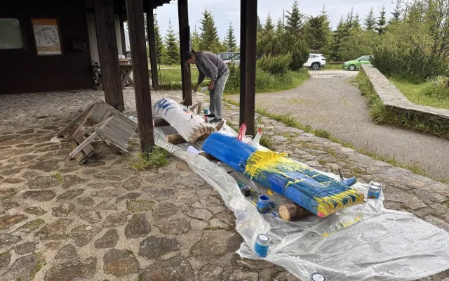 Mrtvé a uschlé šumavské kmeny oživovala desítka umělců svými malbami na rozhledně Poledník