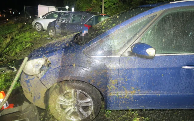 Řidič se svým BMW vyletěl ze silnice do areálu autobazaru, kde zdemoloval deset vystavených vozidel
