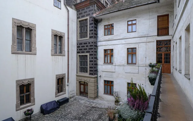 Restaurátoři obnovili sgrafitovou výzdobu na malém dvorku renesanční radnice, použili historické technologie