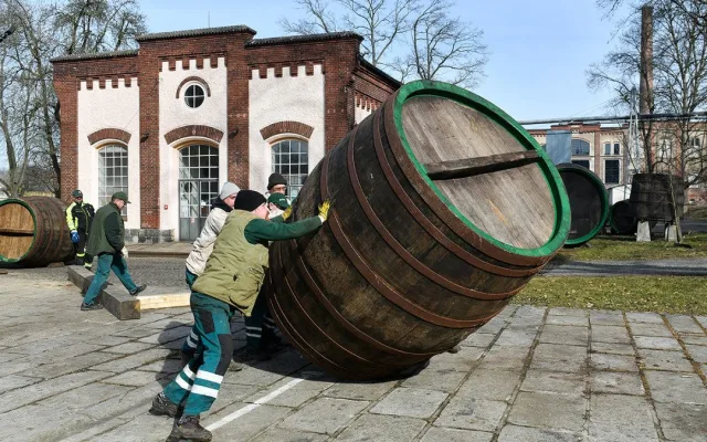 Nebezpečná dřina, zruční bednáři slavného pivovaru začali smolit 20 obřích ležáckých sudů tradiční metodou