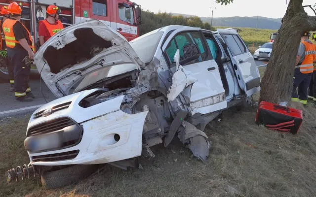 Auto vyletělo ze silnice a narazilo do stromu. Vážné zranění hlavy utrpěl jeden pasažér