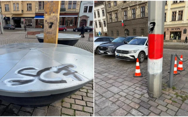 Němečtí fotbaloví fanoušci řádí v ulicích, posprejovali i zlacenou kašnu na náměstí
