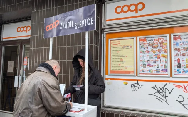 Ochránci zvířat protestovali v Plzni kvůli prodeji vajec z klecového chovu