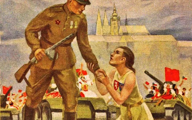 Poválečná propaganda v komunistickém stylu oslavující Rudou armádu