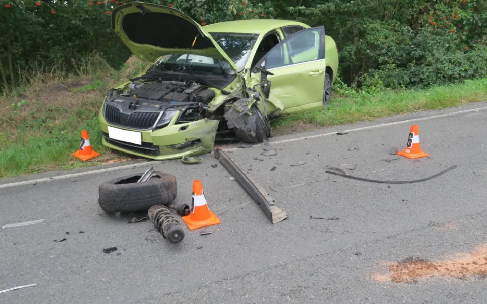 Řidič se vyhýbal ptáku na silnici, přejel do protisměru a naboural další automobil
