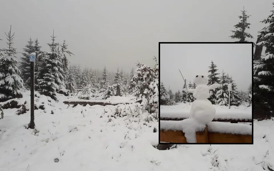 První sníh je tady! Šumava se probouzela do bílého dne