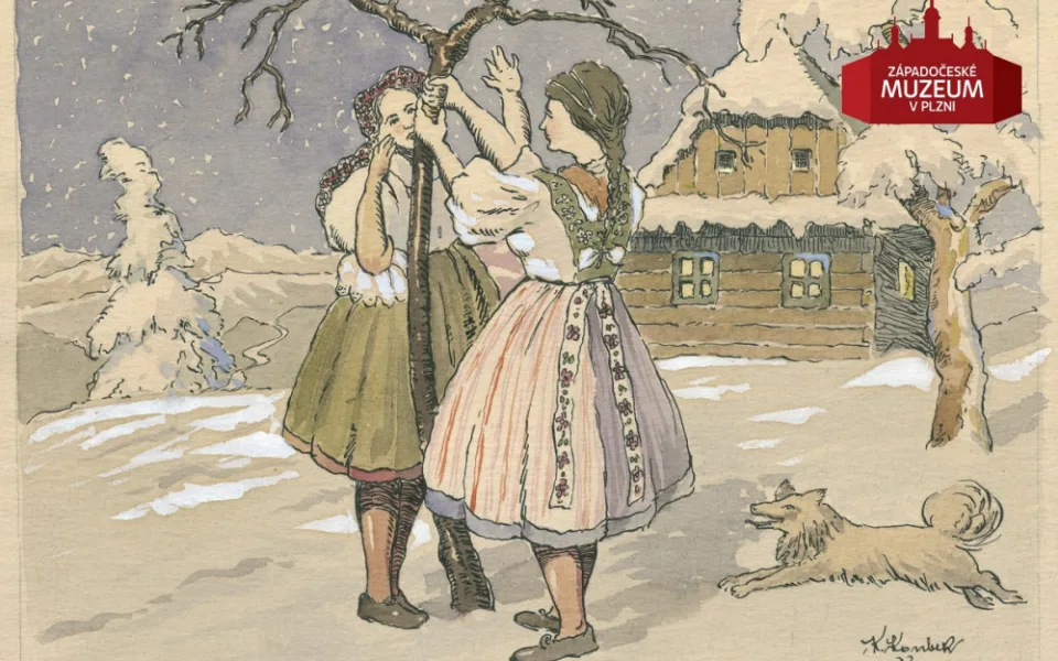 Vyobrazení jednoho z vánočních zvyků malířem Karlem Koubkem, ZČM