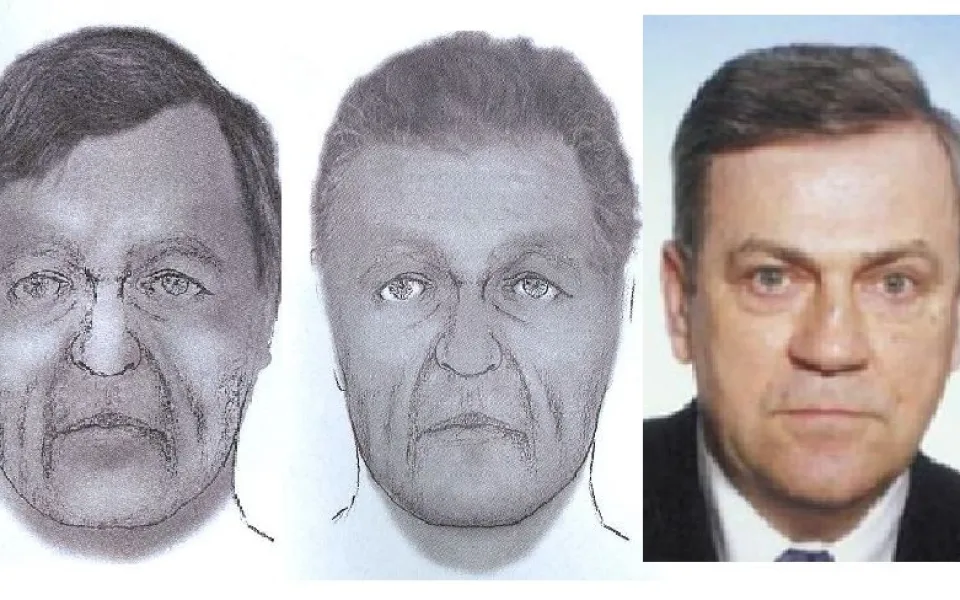 Portrét pohřešovaného muže vypracovaný na základě rekonstrukce obličeje, třetí tvář patří Lambertu Krejčířovi