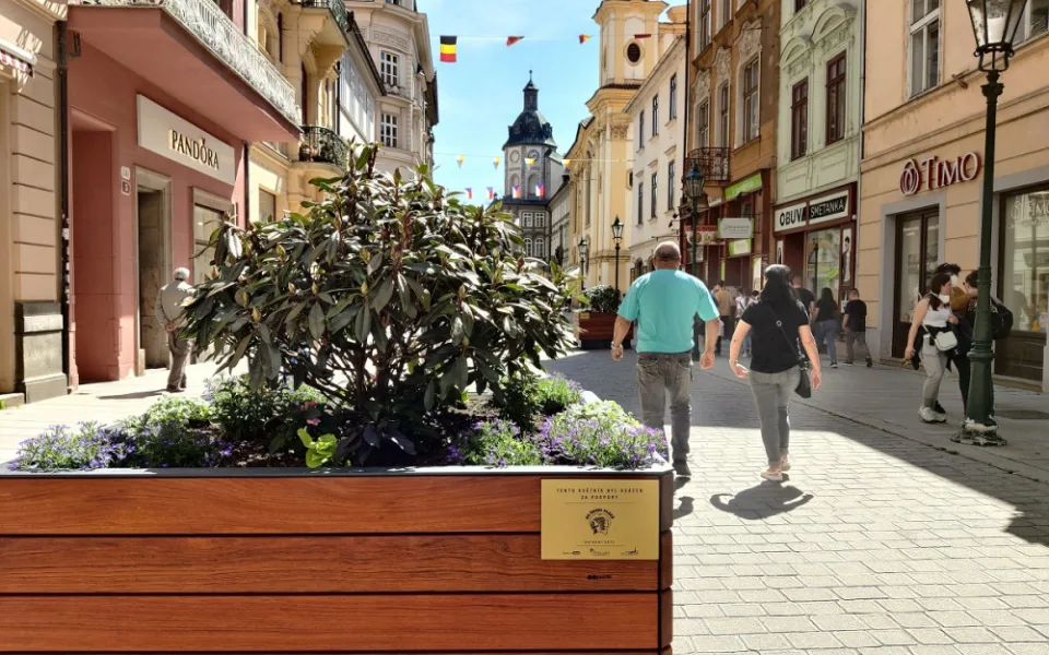 Nejužší centrum města zdobí rododendrony a letničky v obřích květináčích