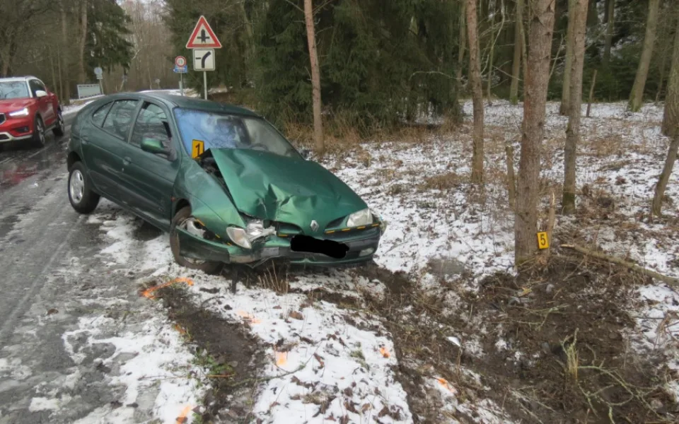 Řidička po havárii utekla od auta do lesa i se všemi svými věcmi. Po její stopě se vydal policejní pes