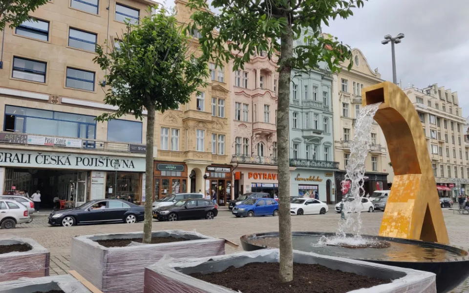 Plzeňské náměstí zdobí 12 habrů v obřích květináčích, za trest je pomáhala sázet i dvojice vandalů