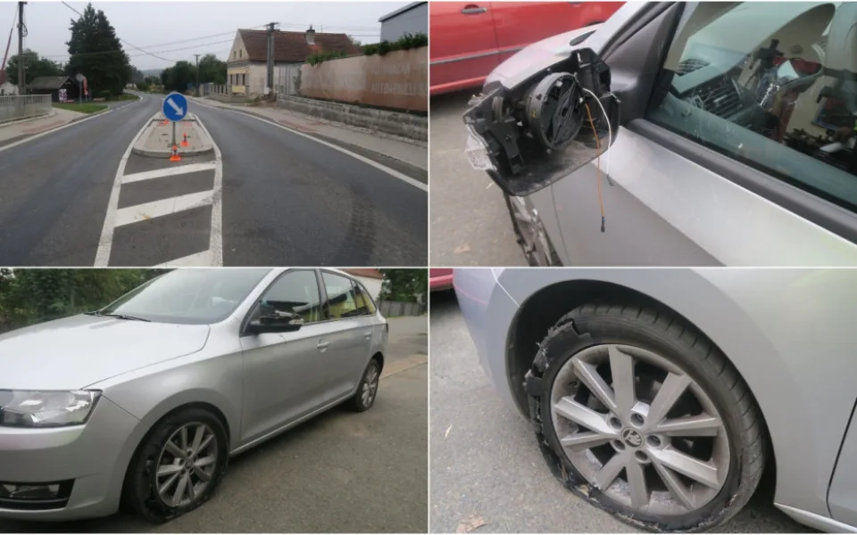 Silně opilý řidič způsobil nehodu a s proraženými pneumatikami ujel. Policistům přiznal, že vypil čtvrt litru vodky