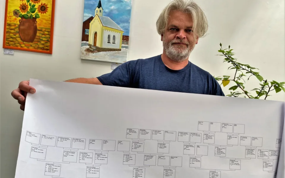 Ivan Kuba Jakubík ukazuje část rodokmene jeho rodiny