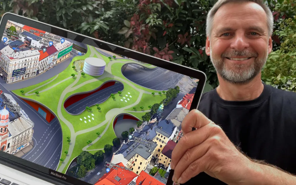 Futuristická skica možného řešení Sadů Pětatřicátníků (Autor: Pavel Bosák)