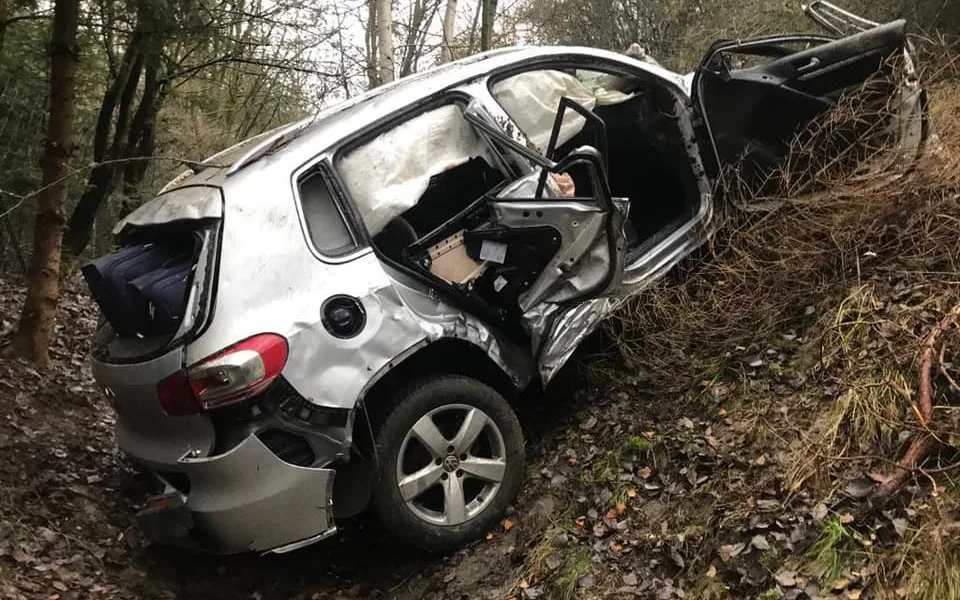 Auto vyletělo z dálnice a zastavilo se až 50 metrů od vozovky uprostřed porostu. Při nehodě se zranili tři lidé včetně tříletého dítěte